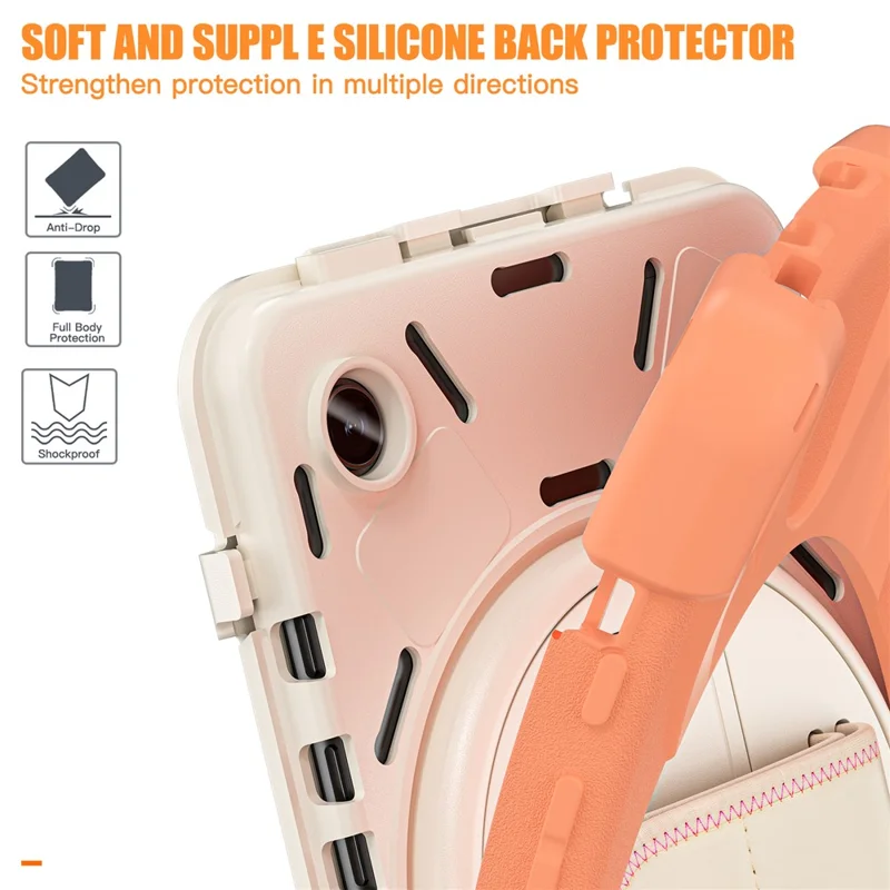 For Samsung Galaxy Tab A9 Case Rotary Kickstand PC+Silicone Hand Strap Tablet Cover - Orange