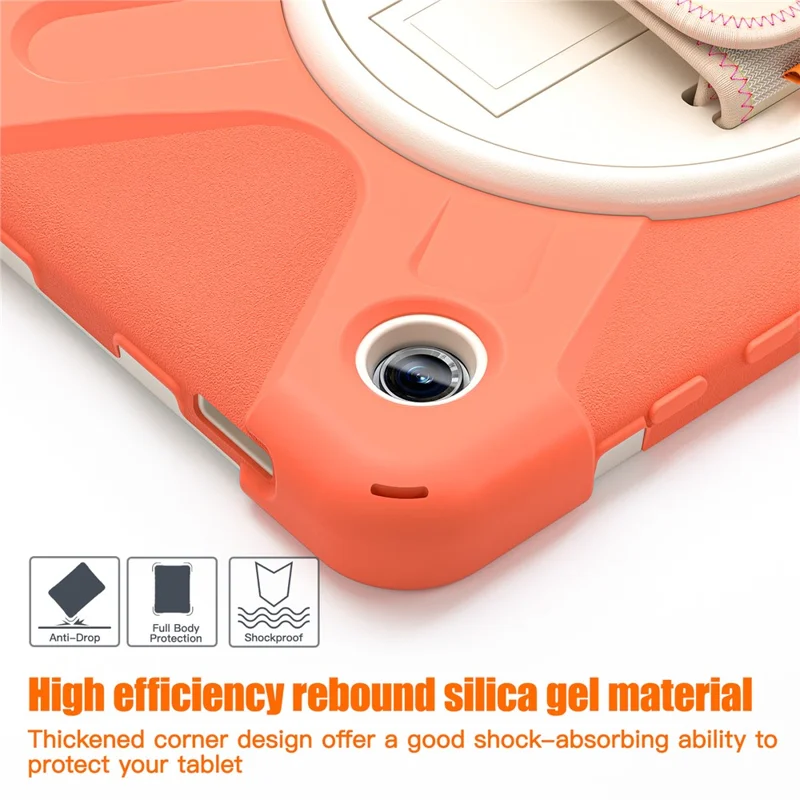 For Samsung Galaxy Tab A9 Case Rotary Kickstand PC+Silicone Hand Strap Tablet Cover - Orange