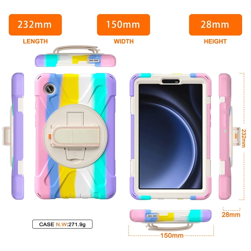 For Samsung Galaxy Tab A9 Case Rotary Kickstand PC+Silicone Hand Strap Tablet Cover - Colorful Pink