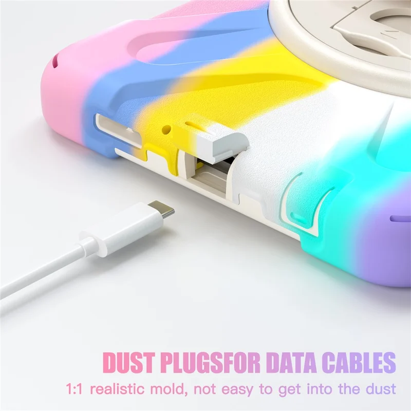 For Samsung Galaxy Tab A9 Case Rotary Kickstand PC+Silicone Hand Strap Tablet Cover - Colorful Pink