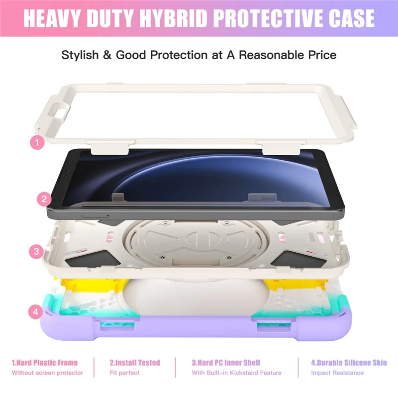For Samsung Galaxy Tab A9 Case Rotary Kickstand PC+Silicone Hand Strap Tablet Cover - Colorful Pink