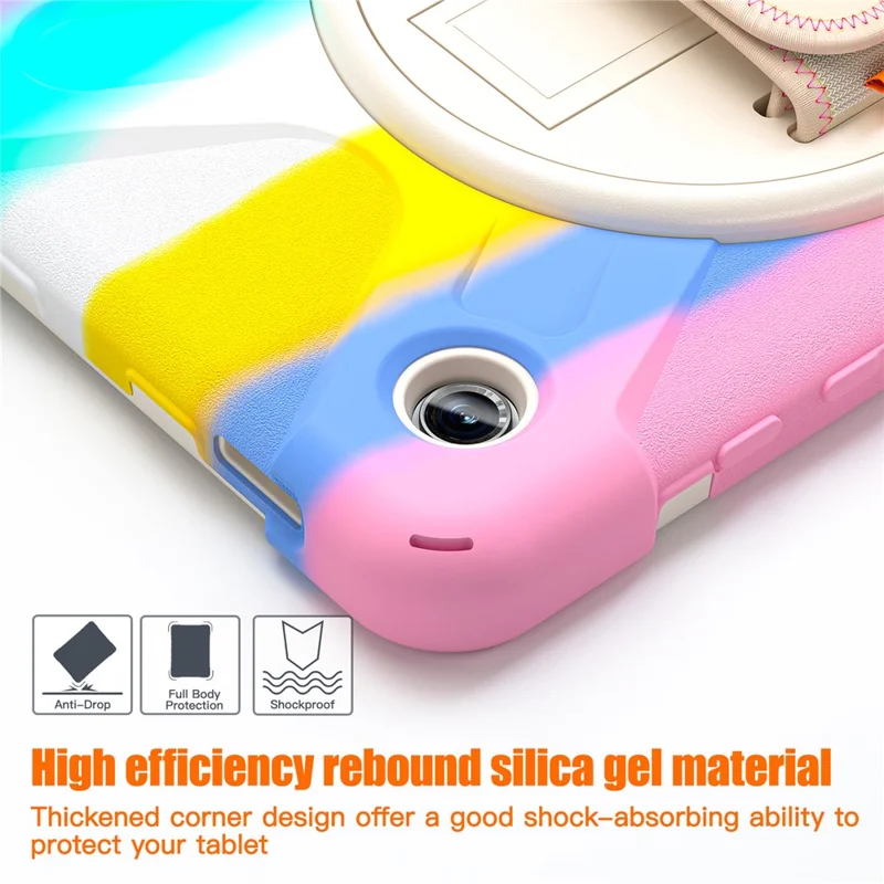 For Samsung Galaxy Tab A9 Case Rotary Kickstand PC+Silicone Hand Strap Tablet Cover - Colorful Pink