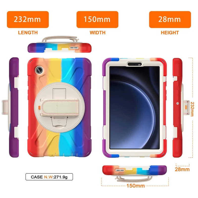 For Samsung Galaxy Tab A9 Case Rotary Kickstand PC+Silicone Hand Strap Tablet Cover - Colorful Red