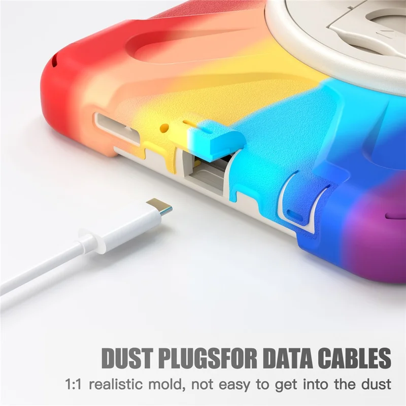 For Samsung Galaxy Tab A9 Case Rotary Kickstand PC+Silicone Hand Strap Tablet Cover - Colorful Red