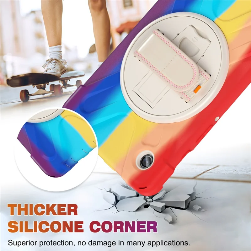 For Samsung Galaxy Tab A9 Case Rotary Kickstand PC+Silicone Hand Strap Tablet Cover - Colorful Red