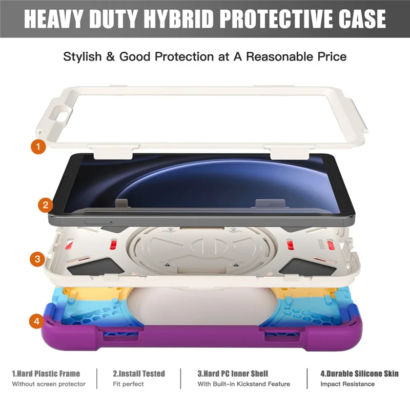 For Samsung Galaxy Tab A9 Case Rotary Kickstand PC+Silicone Hand Strap Tablet Cover - Colorful Red