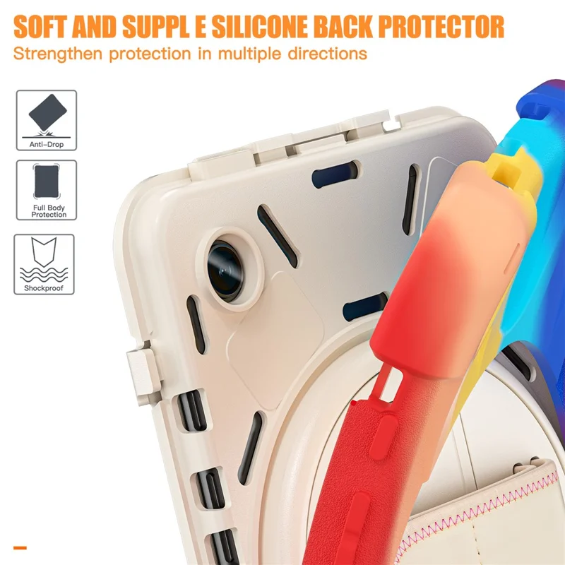 For Samsung Galaxy Tab A9 Case Rotary Kickstand PC+Silicone Hand Strap Tablet Cover - Colorful Red