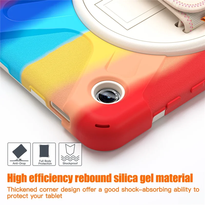 For Samsung Galaxy Tab A9 Case Rotary Kickstand PC+Silicone Hand Strap Tablet Cover - Colorful Red