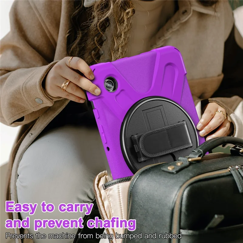 For Samsung Galaxy Tab A9 Case Rotary Kickstand PC+Silicone Hand Strap Tablet Cover - Purple