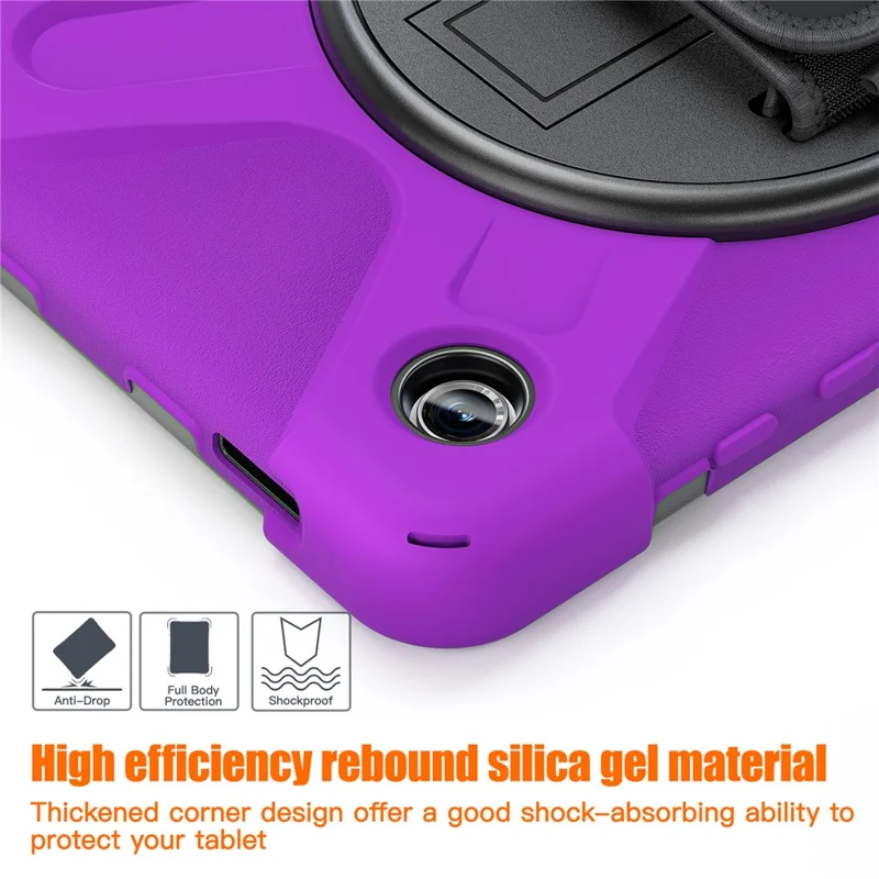 For Samsung Galaxy Tab A9 Case Rotary Kickstand PC+Silicone Hand Strap Tablet Cover - Purple