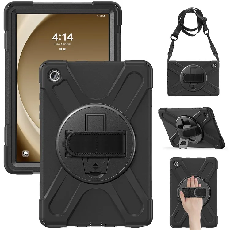 Чехол для Samsung Galaxy Tab A9+ PC+Silicone с подставкой и ручным ремнем / плечевым ремнем - черный