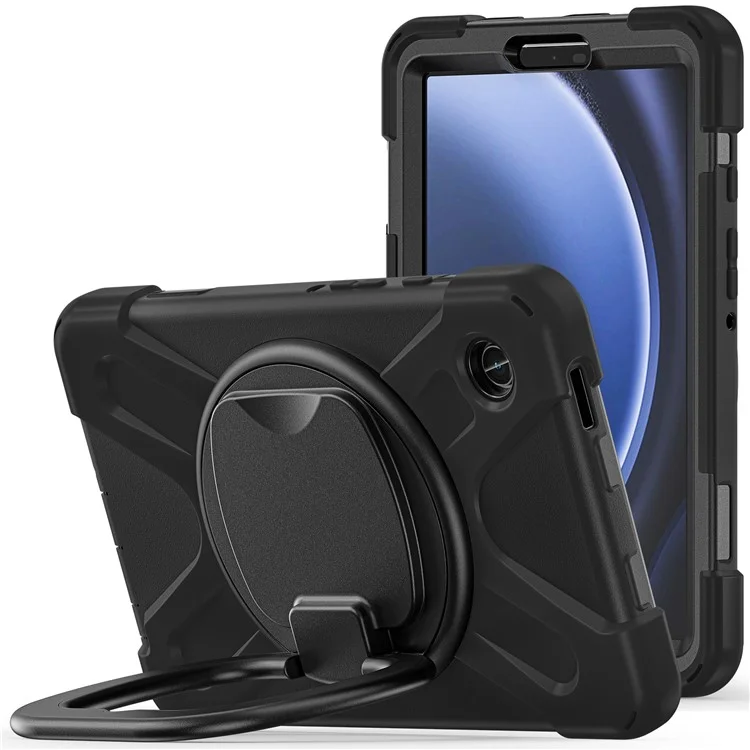 Pour Samsung Galaxy Tab A9 Étui PC+Silicone Poignée de Maintien Rotatif Support de Tablette de Couverture - Noir+Noir