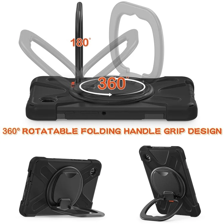 Pour Samsung Galaxy Tab A9 Étui PC+Silicone Poignée de Maintien Rotatif Support de Tablette de Couverture - Noir+Noir