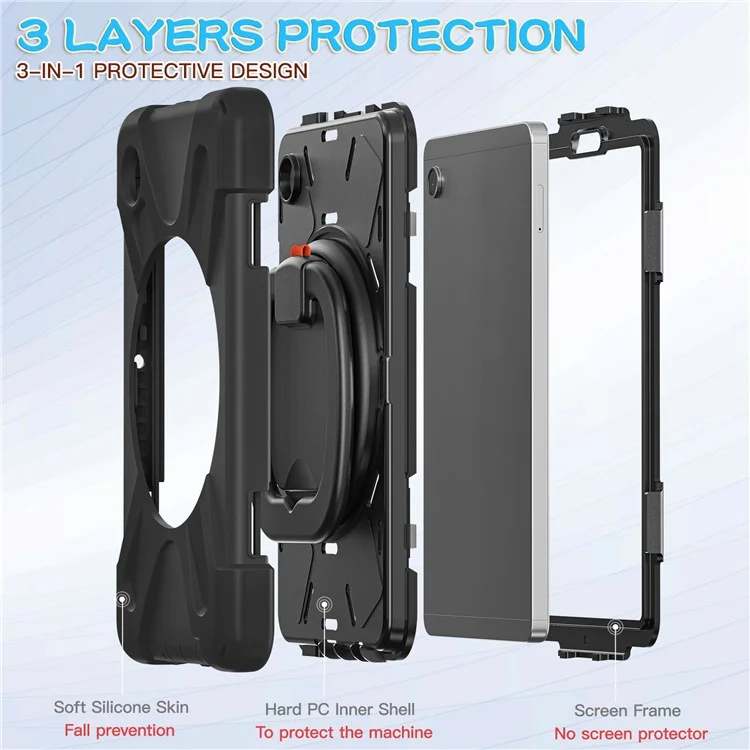 Pour Samsung Galaxy Tab A9 Étui PC+Silicone Poignée de Maintien Rotatif Support de Tablette de Couverture - Noir+Noir
