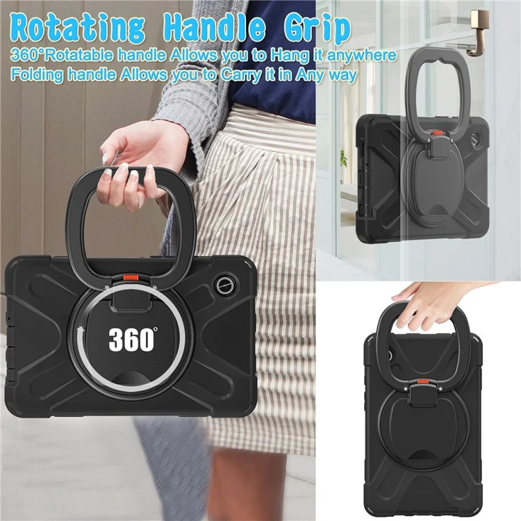 Pour Samsung Galaxy Tab A9 Étui PC+Silicone Poignée de Maintien Rotatif Support de Tablette de Couverture - Noir+Noir
