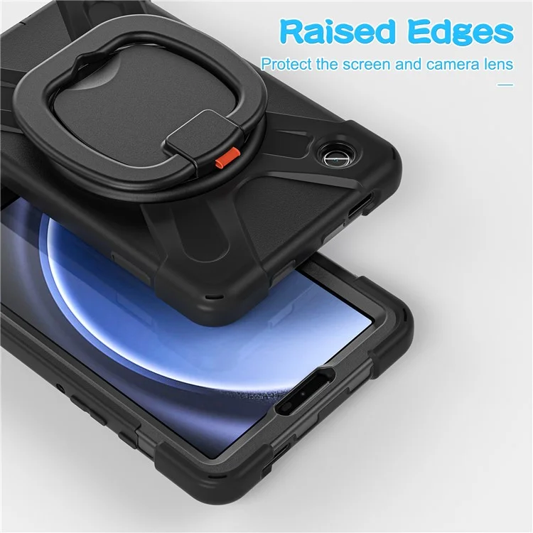 Pour Samsung Galaxy Tab A9 Étui PC+Silicone Poignée de Maintien Rotatif Support de Tablette de Couverture - Noir+Noir