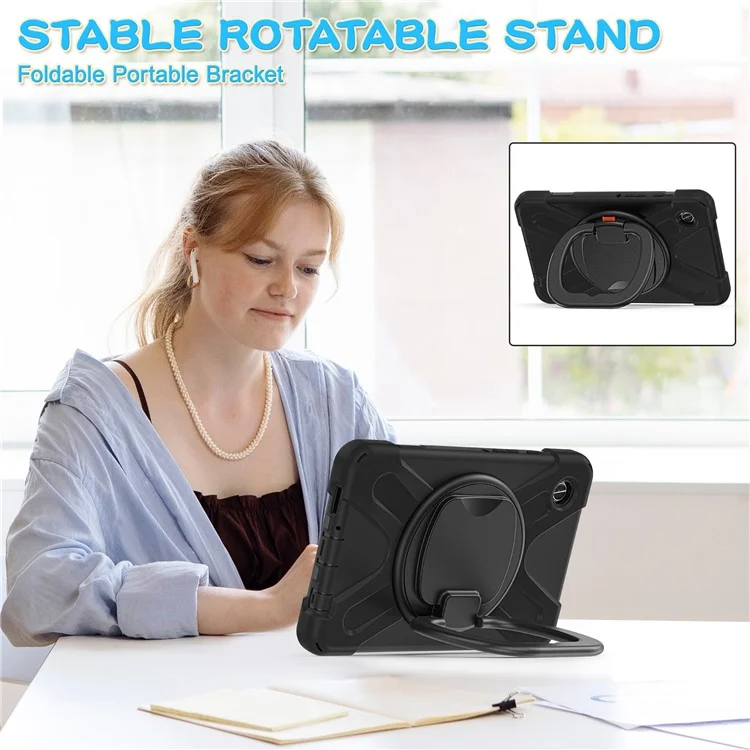 Pour Samsung Galaxy Tab A9 Étui PC+Silicone Poignée de Maintien Rotatif Support de Tablette de Couverture - Noir+Noir