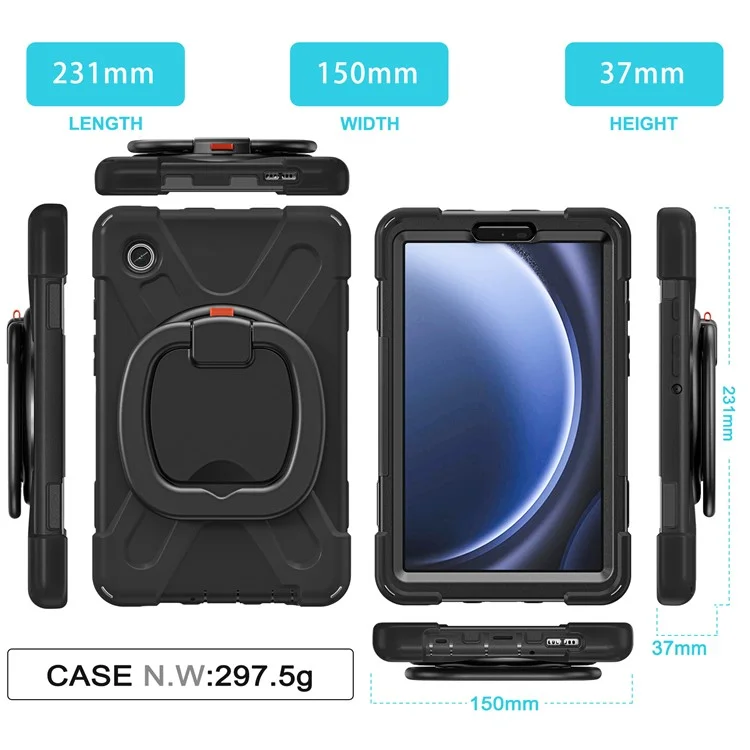 Pour Samsung Galaxy Tab A9 Étui PC+Silicone Poignée de Maintien Rotatif Support de Tablette de Couverture - Noir+Noir