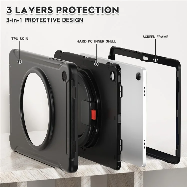 Für Samsung Galaxy Tab A9+ Case Rotary Kickstand PC + TPU Tablet Cover - Schwarz
