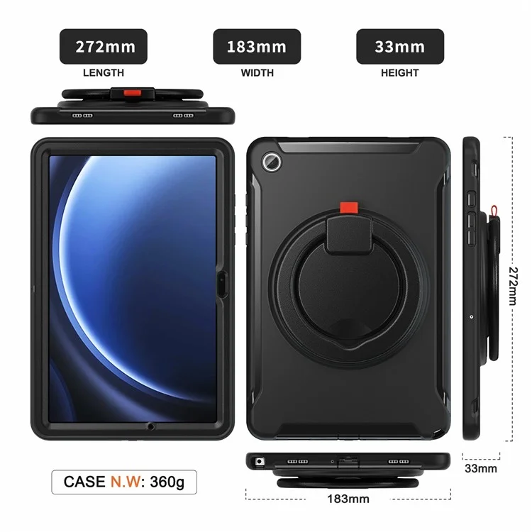 Für Samsung Galaxy Tab A9+ Case Rotary Kickstand PC + TPU Tablet Cover - Schwarz