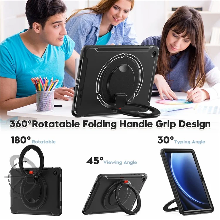 Für Samsung Galaxy Tab A9+ Case Rotary Kickstand PC + TPU Tablet Cover - Schwarz
