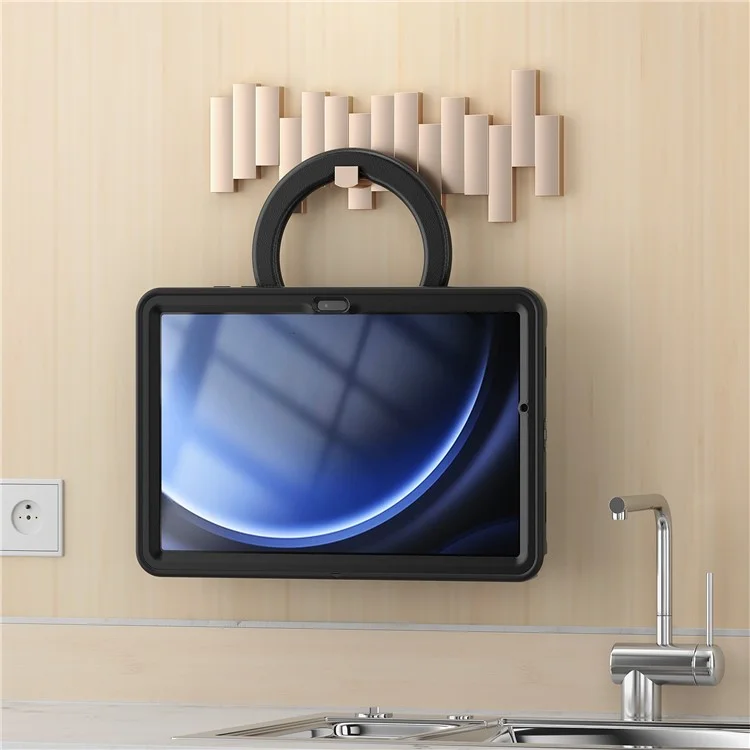 Für Samsung Galaxy Tab A9+ Case Rotary Kickstand PC + TPU Tablet Cover - Schwarz