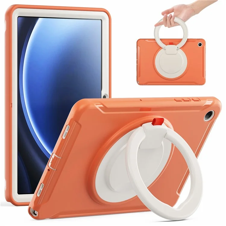 For Samsung Galaxy Tab A9+ Case Rotary Kickstand PC + TPU Tablet Cover - Coral Orange