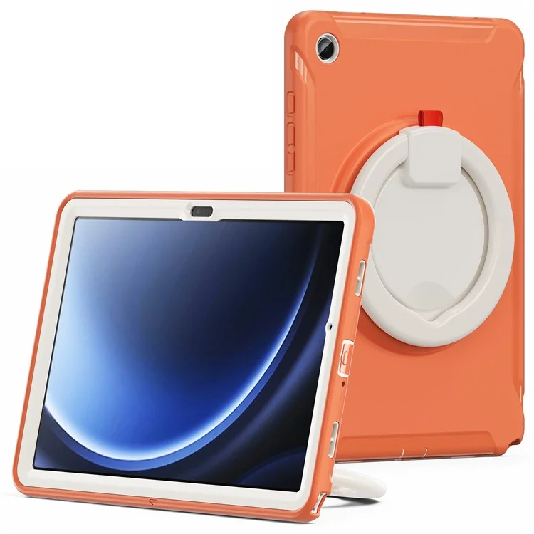 For Samsung Galaxy Tab A9+ Case Rotary Kickstand PC + TPU Tablet Cover - Coral Orange