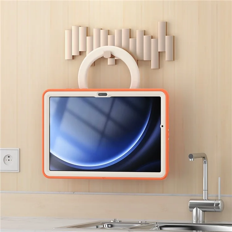 For Samsung Galaxy Tab A9+ Case Rotary Kickstand PC + TPU Tablet Cover - Coral Orange