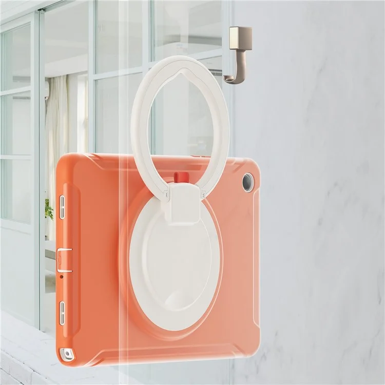 For Samsung Galaxy Tab A9+ Case Rotary Kickstand PC + TPU Tablet Cover - Coral Orange