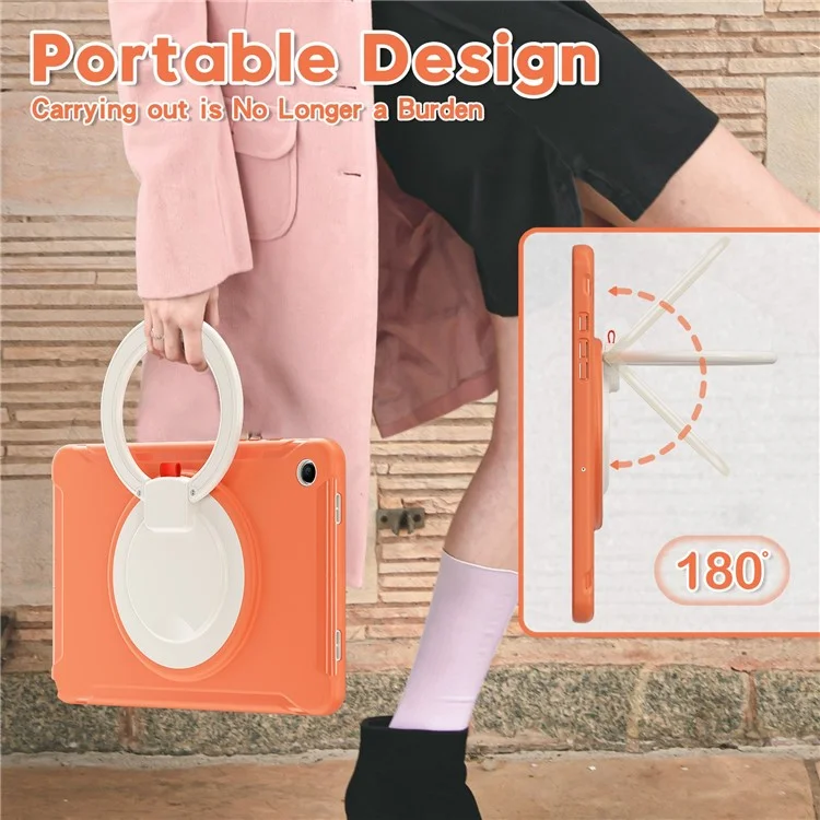 For Samsung Galaxy Tab A9+ Case Rotary Kickstand PC + TPU Tablet Cover - Coral Orange