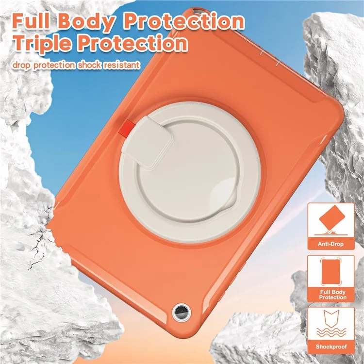 For Samsung Galaxy Tab A9+ Case Rotary Kickstand PC + TPU Tablet Cover - Coral Orange