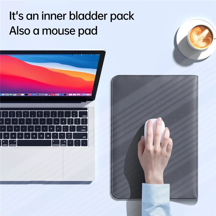 Capa para Laptop de 15 Polegadas com Suporte e Bolsa de Armazenamento em Couro PU Slim Envelope - Cinza