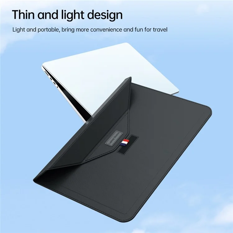 Capa para Laptop de 15 Polegadas com Suporte e Bolsa de Armazenamento em Couro PU Slim Envelope - Cinza