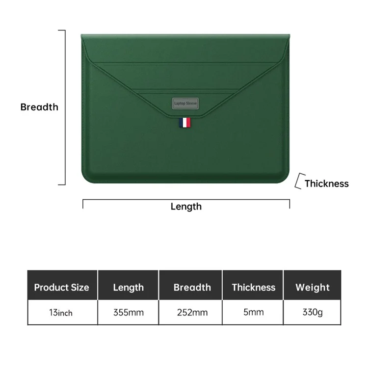 13-14 Inch Padded Laptop Bag Stand PU Leather Envelope Laptop Case Carrying Sleeve Bag - Blackish Green