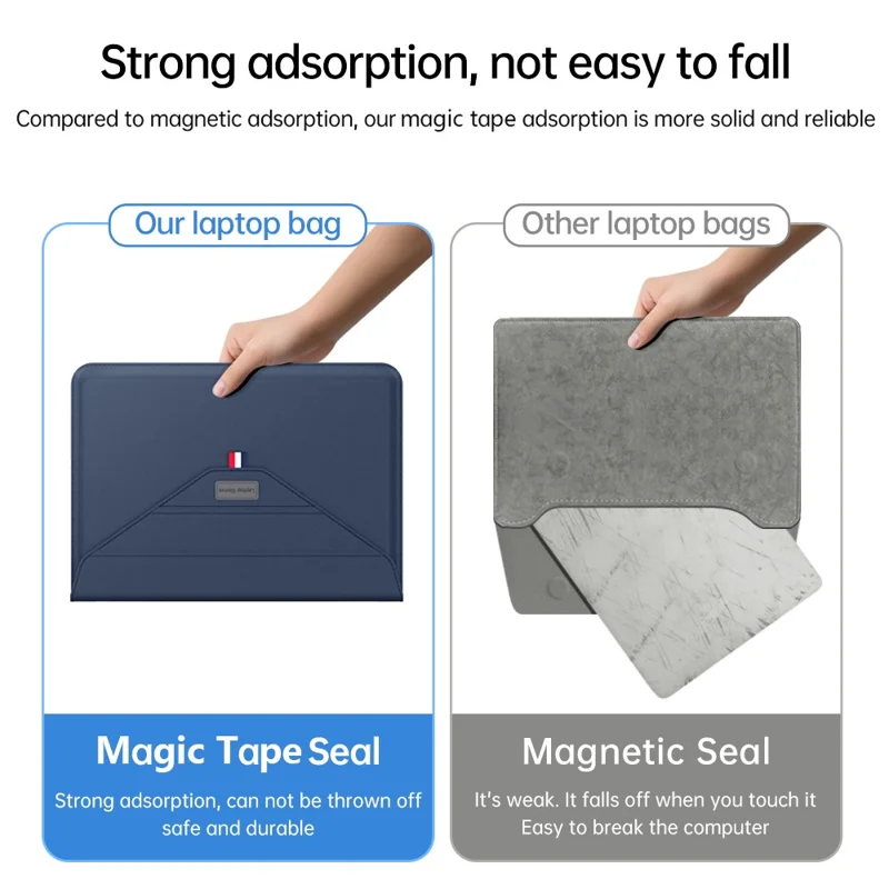 13-14 Inch Padded Laptop Bag Stand PU Leather Envelope Laptop Case Carrying Sleeve Bag - Dark Blue