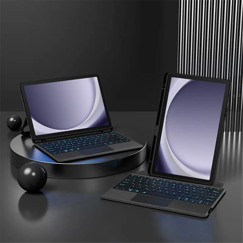 For Samsung Galaxy Tab A9+ Leather Case + Bluetooth-compatible Keyboard with Backlight Trackpad