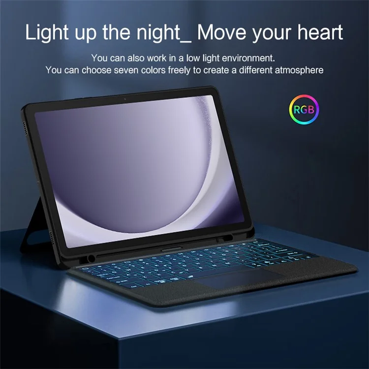 For Samsung Galaxy Tab A9+ Leather Case + Bluetooth-compatible Keyboard with Backlight Trackpad