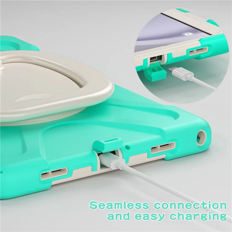 Чехол для Samsung Galaxy Tab A9+ PC+Silicone Tablet Cover с вращающейся подставкой - мятно-зелёный