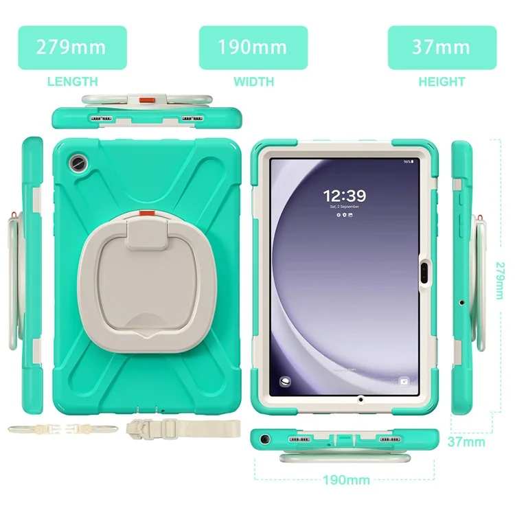 Чехол для Samsung Galaxy Tab A9+ PC+Silicone Tablet Cover с вращающейся подставкой - мятно-зелёный
