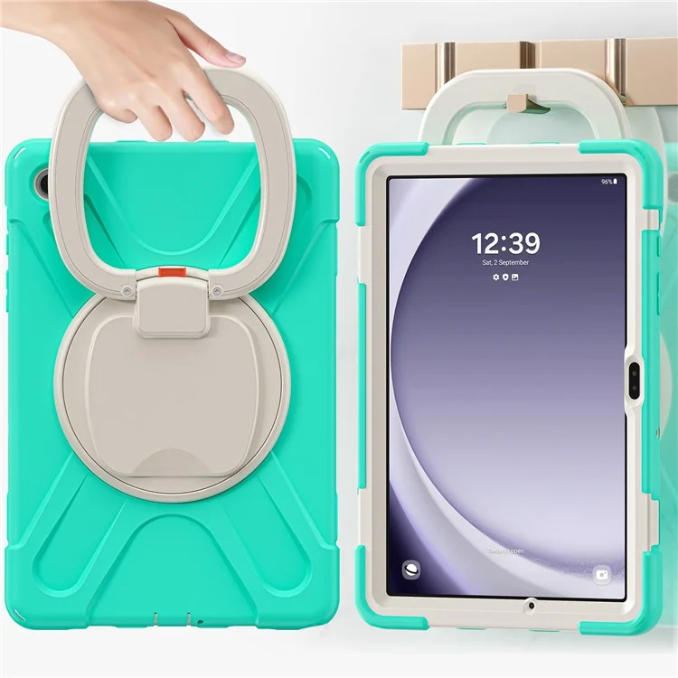 Чехол для Samsung Galaxy Tab A9+ PC+Silicone Tablet Cover с вращающейся подставкой - мятно-зелёный