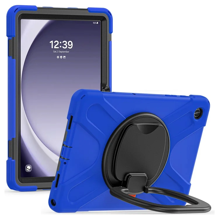 For Samsung Galaxy Tab A9+ Case PC+Silicone Tablet Cover with Rotating Kickstand - Blue+Black