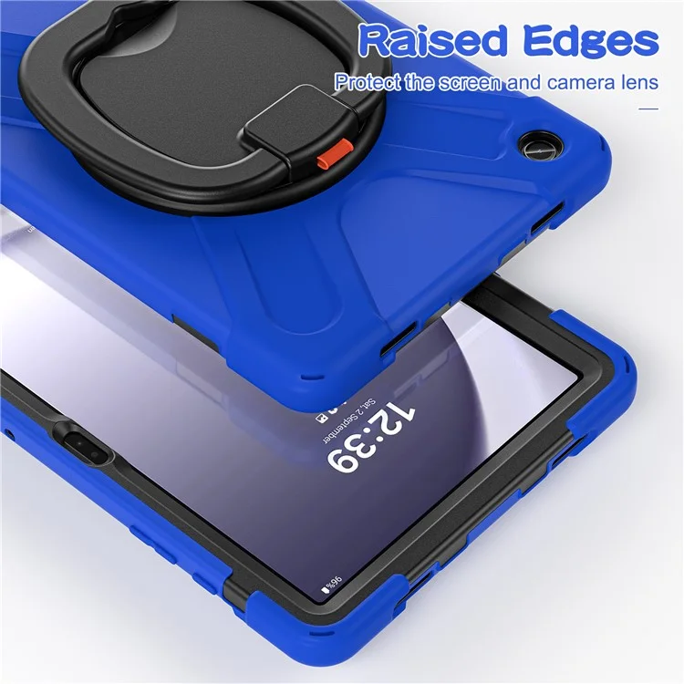 For Samsung Galaxy Tab A9+ Case PC+Silicone Tablet Cover with Rotating Kickstand - Blue+Black
