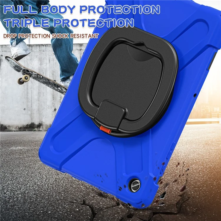For Samsung Galaxy Tab A9+ Case PC+Silicone Tablet Cover with Rotating Kickstand - Blue+Black