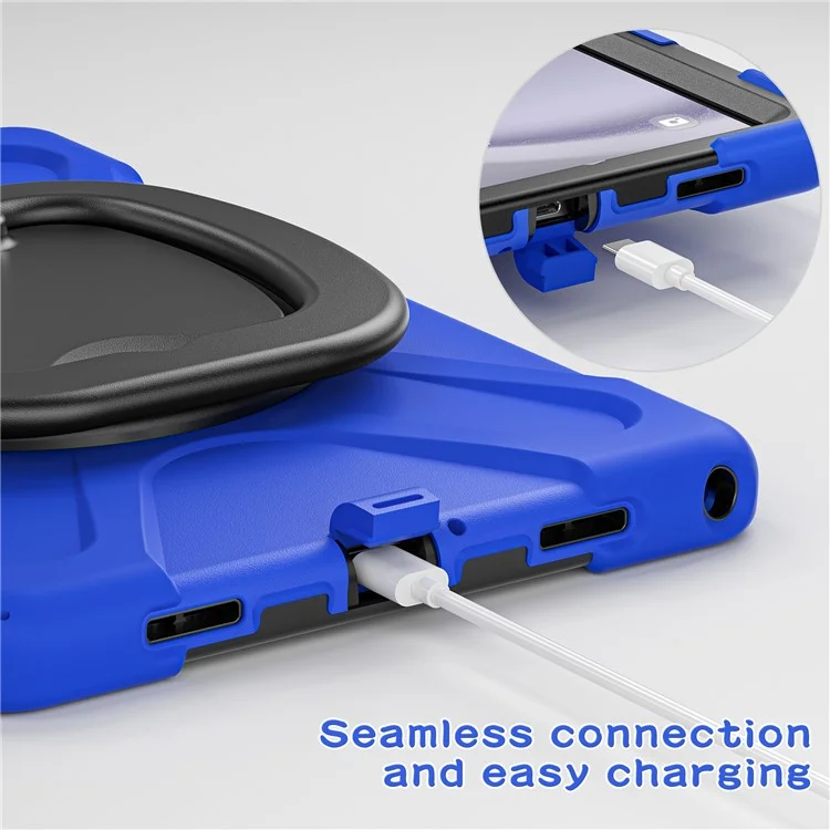 For Samsung Galaxy Tab A9+ Case PC+Silicone Tablet Cover with Rotating Kickstand - Blue+Black