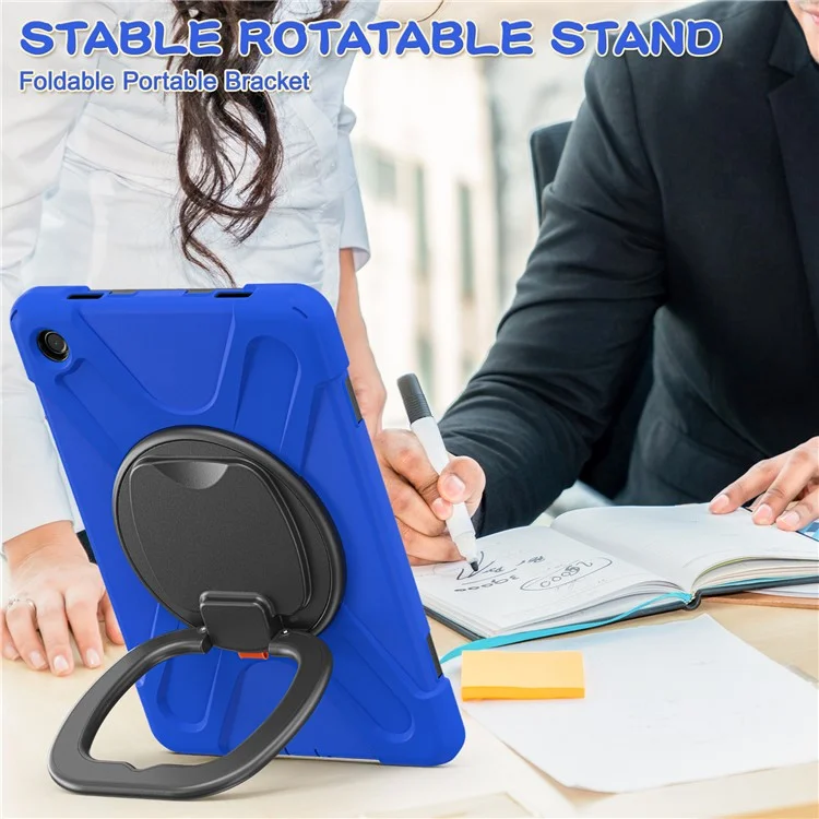 For Samsung Galaxy Tab A9+ Case PC+Silicone Tablet Cover with Rotating Kickstand - Blue+Black