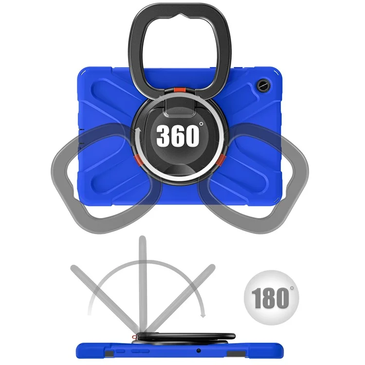 For Samsung Galaxy Tab A9+ Case PC+Silicone Tablet Cover with Rotating Kickstand - Blue+Black