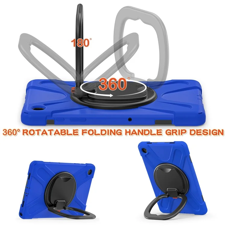 For Samsung Galaxy Tab A9+ Case PC+Silicone Tablet Cover with Rotating Kickstand - Blue+Black