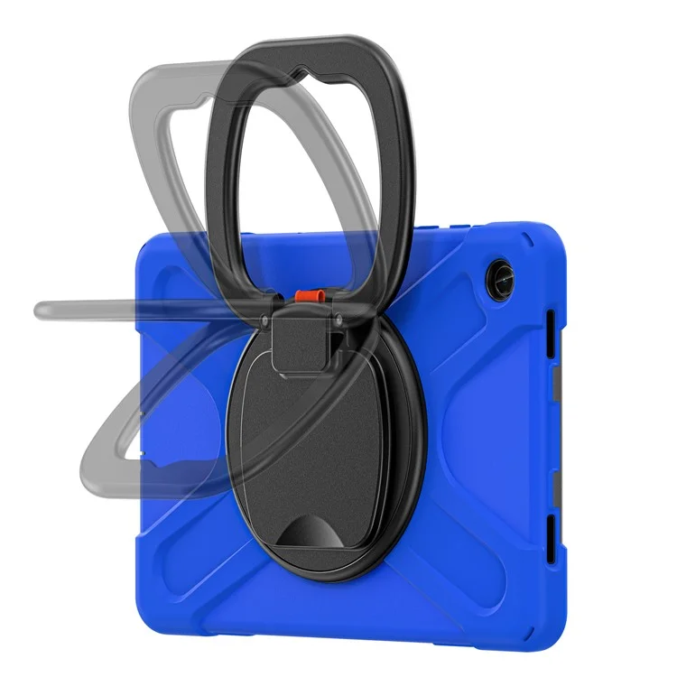 For Samsung Galaxy Tab A9+ Case PC+Silicone Tablet Cover with Rotating Kickstand - Blue+Black