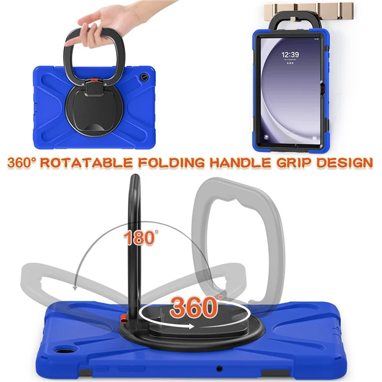 For Samsung Galaxy Tab A9+ Case PC+Silicone Tablet Cover with Rotating Kickstand - Blue+Black